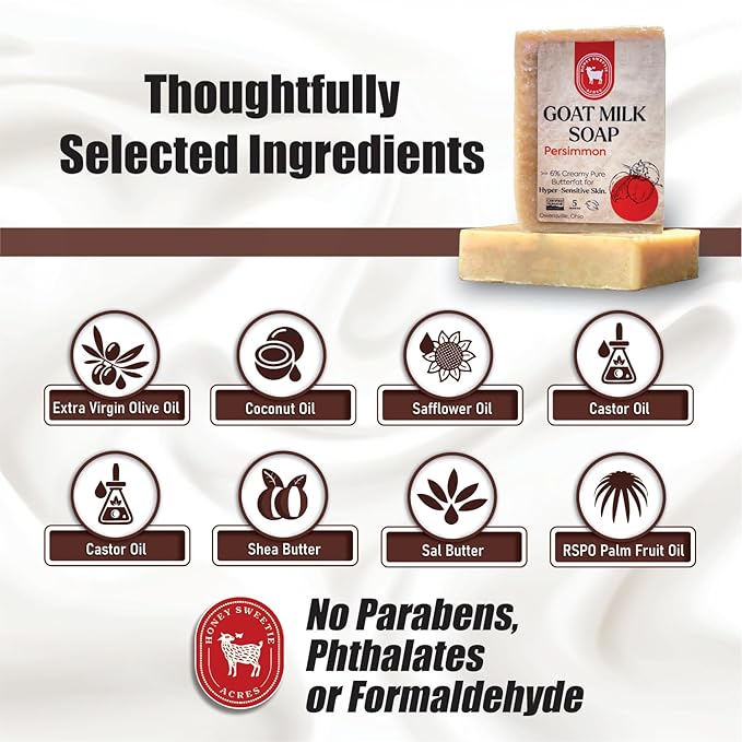 Honey Sweetie Acres Goat Milk Soap - Handmade 5 oz Bar, Made with Natural Ingredients, Moisturizing & Gentle, Made in the USA (Persimmon)