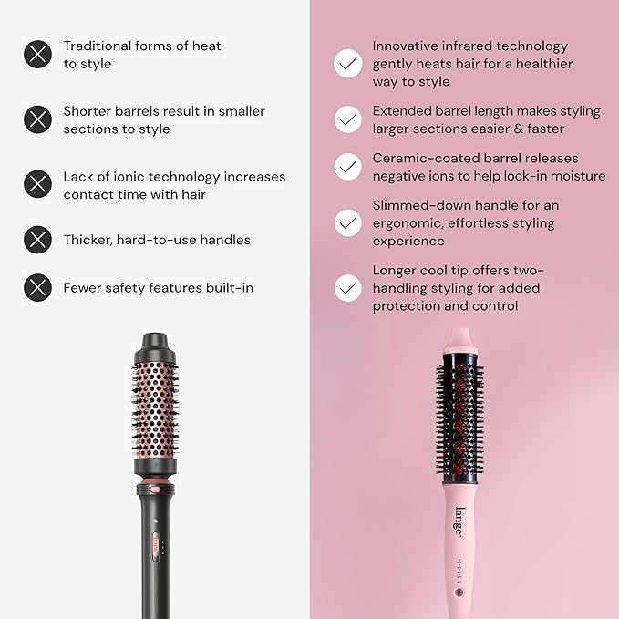 L'ANGE HAIR GlamWave Infrared Thermal Ionic Brush | 38mm Heated Round Thermal Brush for Volume and Curls | Reduces Frizz | Adds Shine | Smooth Styling Tool for All Hair Types (Black)