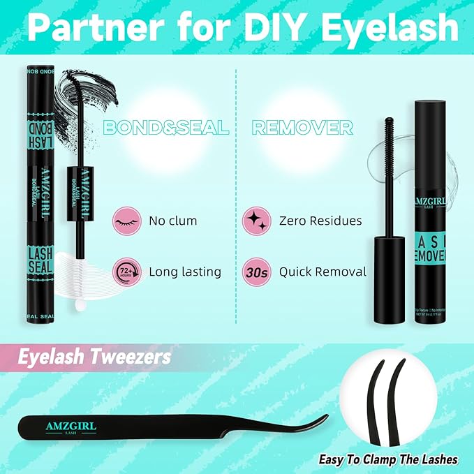 Natural Lash Clusters Kit 160Pcs Manga Eyelash Extensions Kit with Invisible Band D Curl Wispy Clusters Lashes with Waterproof Lash Bond and Seal, Lash Remover and Tweezer(Angel Baby Kit-Mix8-16mm)