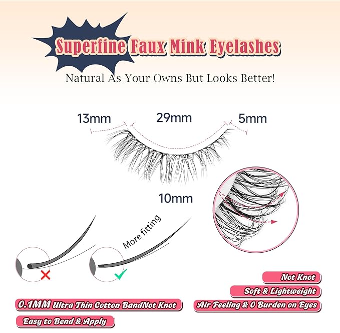 Lashes Natural False Eyelashes Wispy 13mm Eye Lashes Pack C Curl Fake Eyelashes 3D Volume Lash Strips with Thin Band Natural Eyelash For Daily Siligli 7 Pair