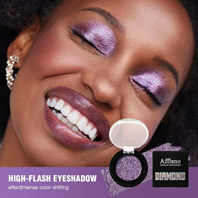 Afflano Sparkle Purple Glitter Eyeshadow One-Swipe Coverage, Diamond Lilac Purple Glitter Eyeshadow Palette Single, Pigmented Metallic Violet Eye Shadow Pallet for Girl Women Bold Eye Look, 7H