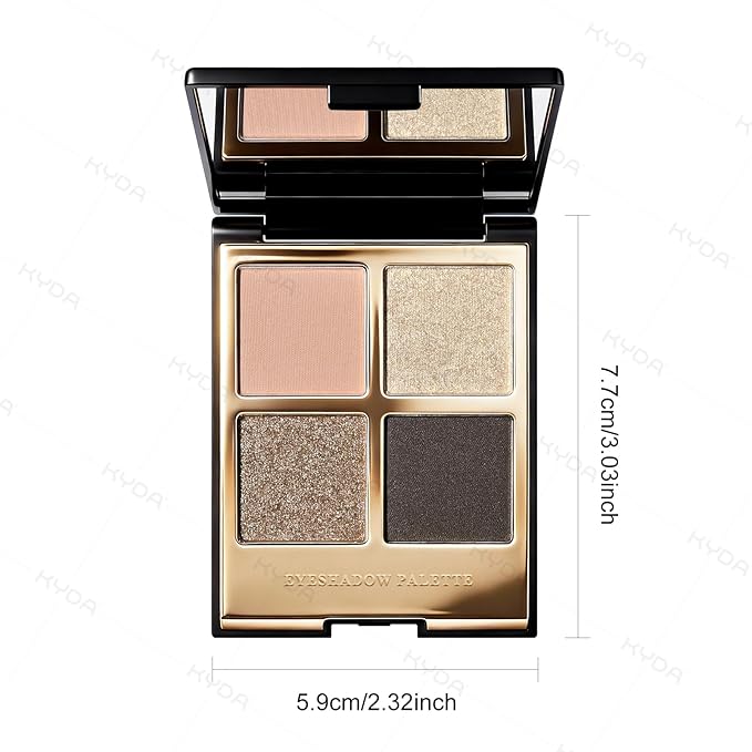 KYDA 4 Colors Eyeshadow Palette, Matte Taupe Brown Eyeshadow, Warm Peach Eyes Shadow, Shimmer Pearl Golden Brown Eyes Palette, Ultra-fine Lightweight, High Pigment Eyes Glitter Makeup