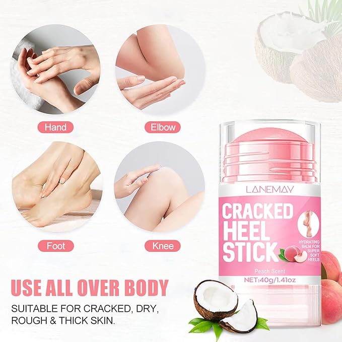 Peach Cracked Heel Stick Foot Cream,Moisturizing for Extremely Dry, Cracked Feet,Hydration & Soften with Aloe Essential Oil and Vitamin E,Foot Repair Lotion Promotes Healthy Looking Skin