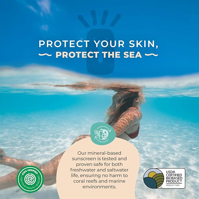 Happy Ocean Tinted Mineral Sunscreen SPF 45 – Reef Safe Zinc Oxide Face Sunscreen, Biodegradable, Natural Tint, Water Resistant, Travel Size 2.5 oz