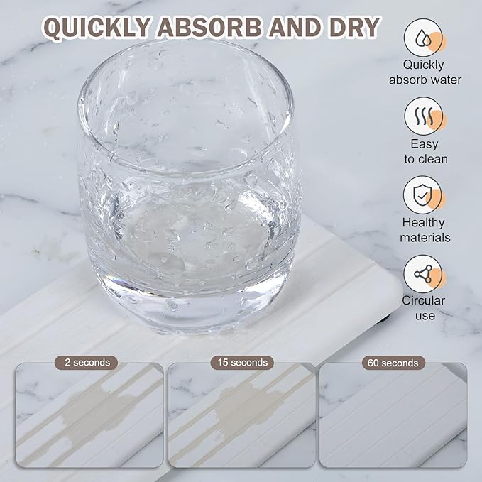 4PCS Stone Drying Tray for Bathroom Sink and Kitchen Counter, Fast Drying Diatomite Stones Soap Trays, Diatomaceous Coaster, Vanity Trays, Water Absorbing Stone Tray for Sink