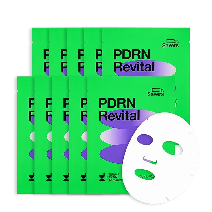 Dr. Savers PDRN Revital Face Serum Mask, 0.60 Fl Oz, Rejuvenating Skin Barrier & Firming Care with Mugwort-Derived PDRN, Ceramide & PHA, Healthy Glow, Personalized Korean Skincare, 10 Sheets