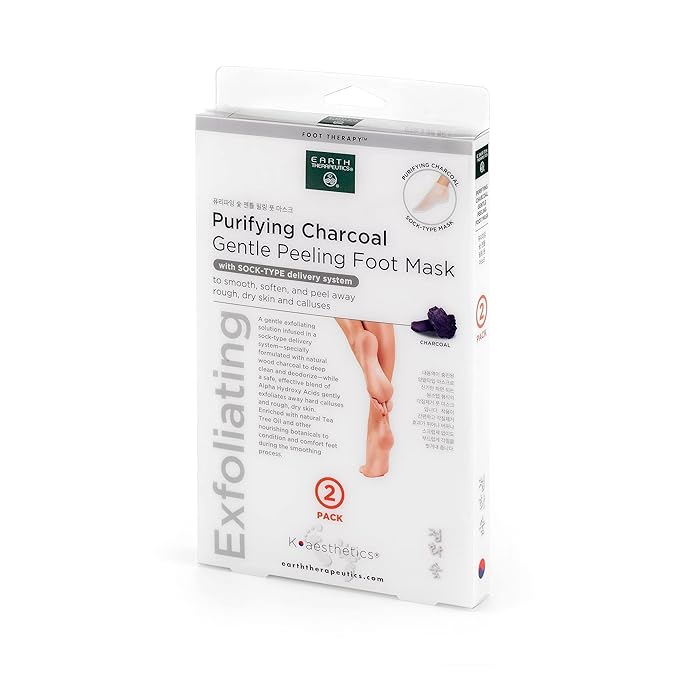 Earth Therapeutics Purifying Charcoal Gentle Peeling Foot Mask - 2 Pack (2 Pairs)