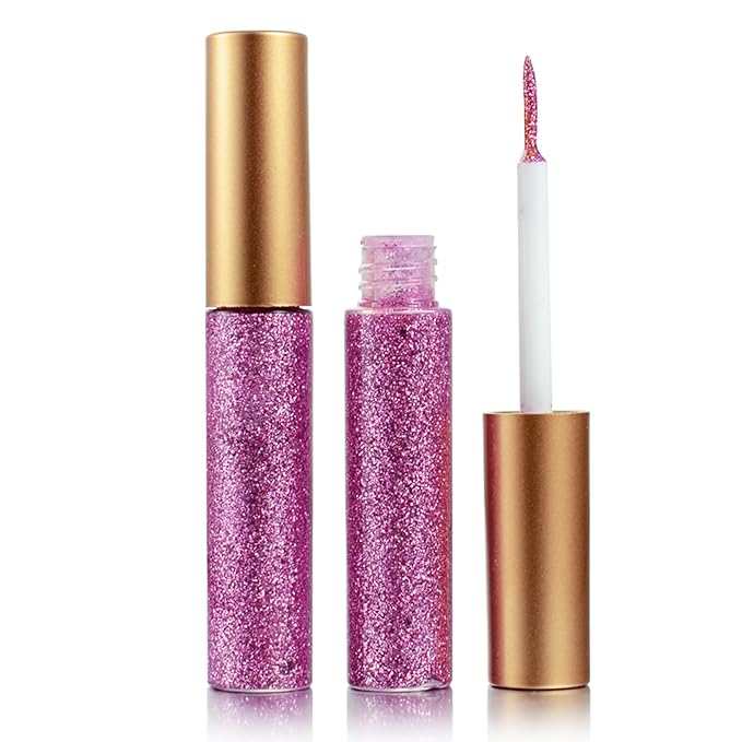 Glitter-Eyeliner,Pink-Giltter Eyeliner, Long-lasting Waterproof Eye-Glitter Makeup, Silver, Gold, Purple Green High-pigmented Colorful Eye Liner Liquid