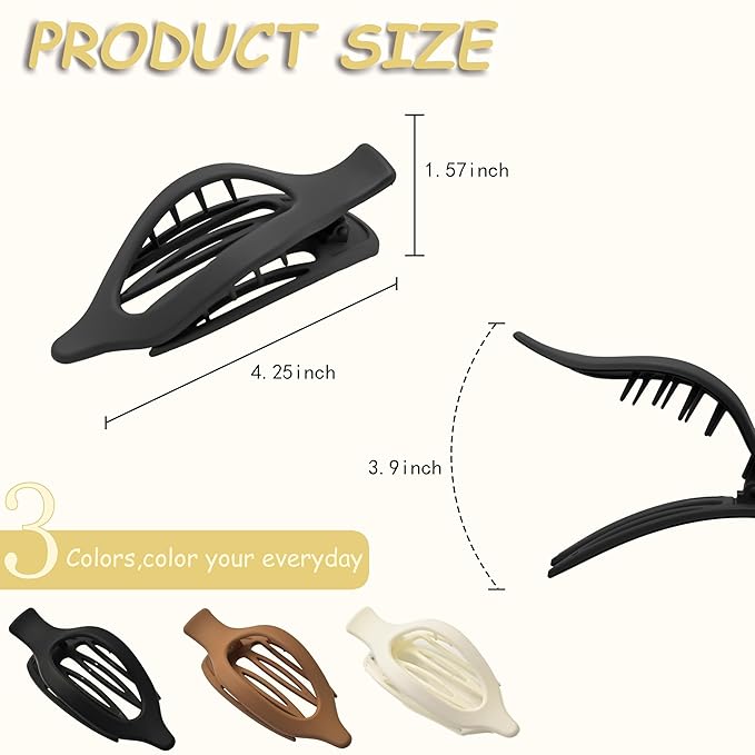 Flat Claw Clips for Women, Large Duckbill French Hair Clips, 6 Pack Non-Slip Matte Hair Accessories for Thick & Thin Hair