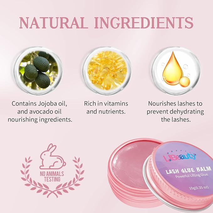 Libeauty Lash Lift Glue Balm Lash Lift Adhesive Strong Sticky Fruit Flavor Eyelash & Eyebrow Perm Glue Balm Brow Lamination Gel (Pink Rose, 10g/0.35oz)