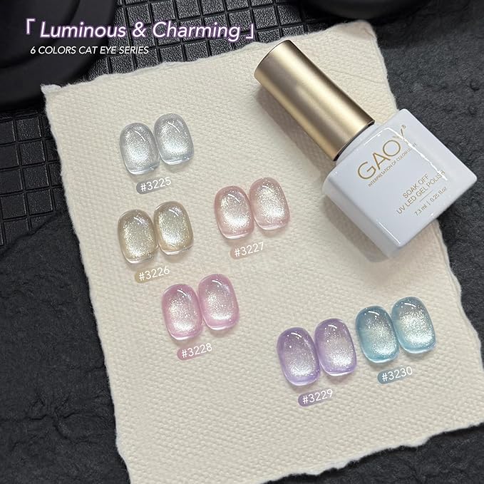 GAOY Cat Eye Gel Nail Polish Set with Magnet for Silver Blue Pink Glitter Holographic Cat Eye, Salon Gel Manicure and Nail Art DIY at Home, Spring Breeze