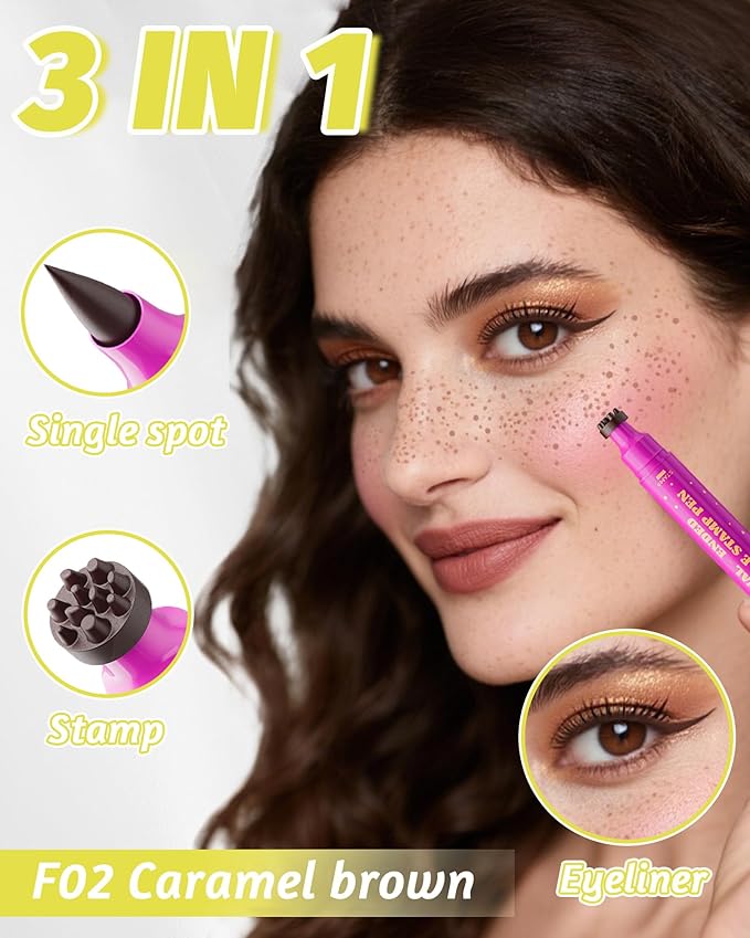 Upgrade Dual Ended 2-in-1 Faux Freckle Stamp Pen, Waterproof Fake Freckle Pen with Multi-Prong Freckles Stamp Head for Women to Easily Create Natural Long-Lasting Sunkissed Makeup