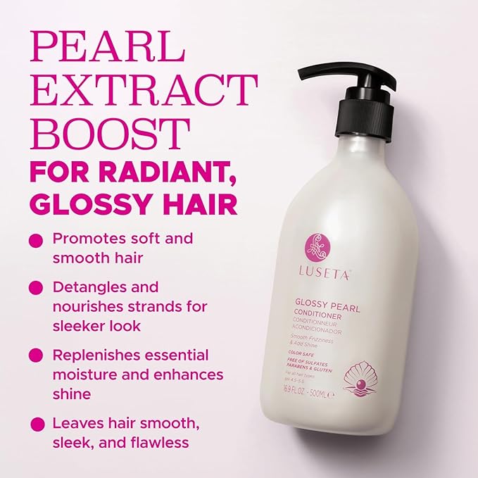 Luseta Glossy Pearl Conditioner for Smoothing and Nourishing Frizzy, Deep Moisturizing Conditioner with Pearl Extract, Awakening shine for Dull hair 16.9 fl.oz.