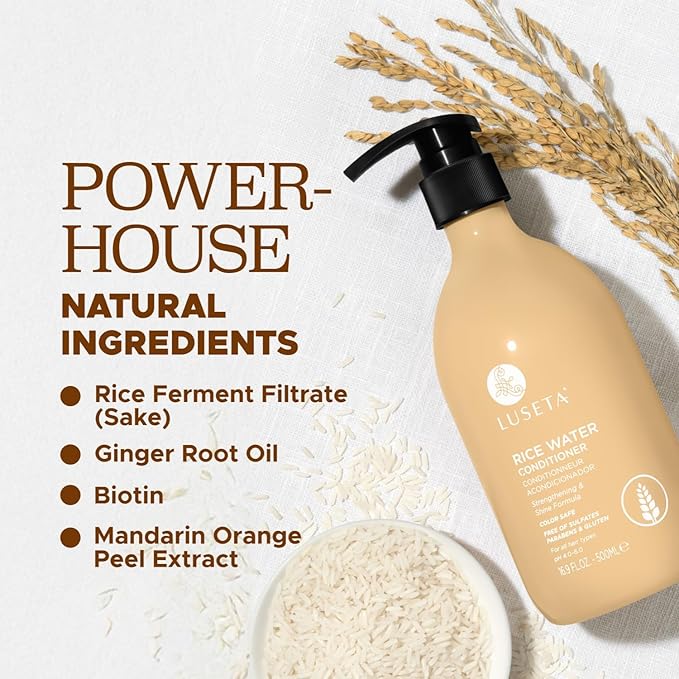 Luseta Rice Water Conditioner Strengthening & Nourishing Revitalizes Shine for All Hair Types Hydrating & Frizz Control for Women and Men 16.9oz