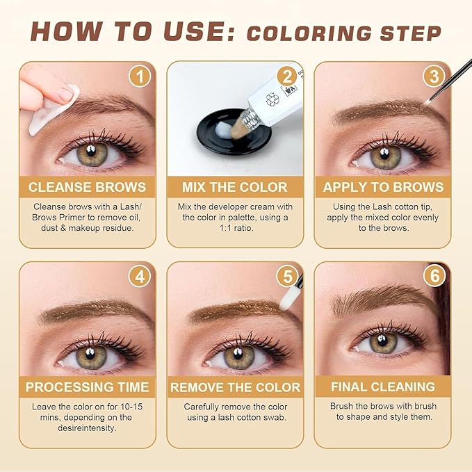 Eyelash & Eyebrow Color Kit, 2 in 1 Professional Lash & Brow Color Kit, Easy to Use with Natural Results, DIY Hair Coloring Eye Lash & Eye Brow Set for Beginner Salon Beauty 7ml (Brown/Light Brown)