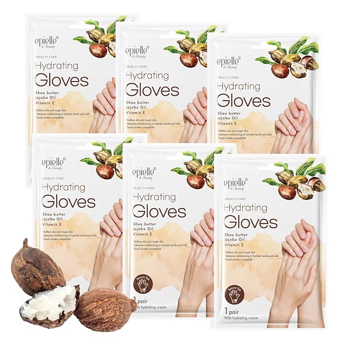 Epielle Hydrating Hand Masks - 6-Pack Gloves for Dry Hands, Enriched with Shea Butter, Jojoba Oil & Vitamin E, Intensive Spa Treatment, Ideal Beauty Gift for Spa Days | Korean Skincare