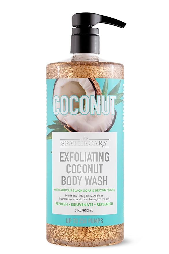 Exfoliating Coconut Body Wash, with African Black Soap and Brown Sugar to Refresh and Rejuvenate, 33 oz