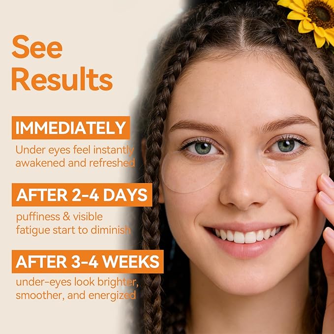Charge Energy Under Eye Patches (28 Pairs), Vitamin C & Caffeine Eye Mask for Puffy Eyes, Dark Circles and Bags - Cooling Hydrogel Patches, 5-Minute Morning Wake-up Call for Tired Eyes, All Skin