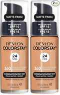 Revlon Liquid Foundation, ColorStay Face Makeup for Combination & Oily Skin, SPF 15, Medium-Full Coverage with Matte Finish, 360 Golden Caramel, 1 Fl Oz (Pack of 2)