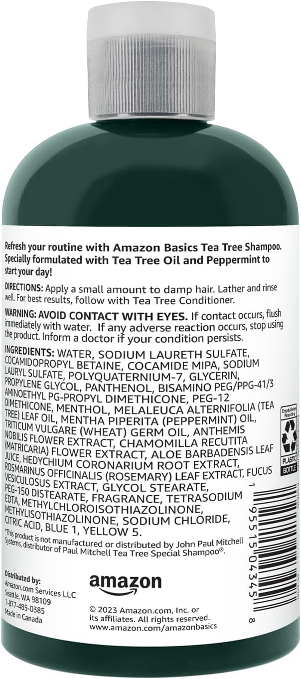 Amazon Basics Tea Tree Oil Shampoo for Hair, with Peppermint, 10.14 fl oz, Pack of 1