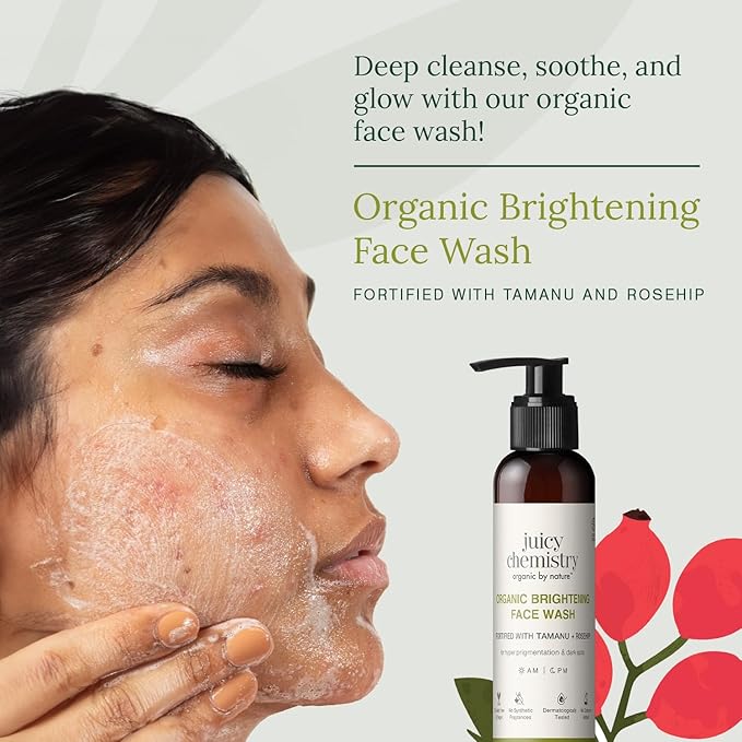 Juicy Chemistry Organic Face Wash with Tamanu Oil & Kakadu Plum | Brightening & Hydrating Cleanser for Pigmentation, Sensitive & Dry Skin | Vegan, Cruelty-Free – 3.4 oz