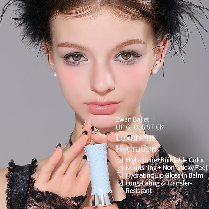 Flower Knows Little Angel Cream Blush and Swan Ballet Shine Lip Gloss Stick Set,Buildable & Blendable Dewy Makeup,Soft Long-Lasting Cute Make Up(Blush 04 Rose Ashes + Lipstick B04 Silver Moon)