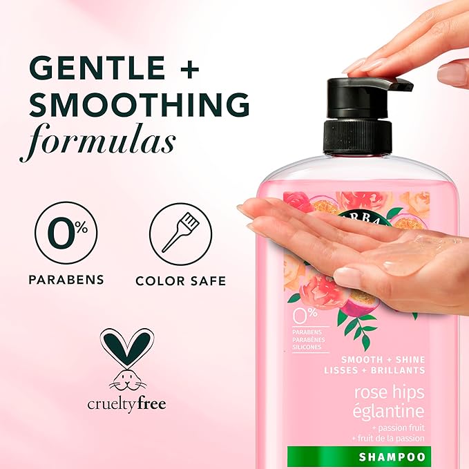 Herbal Essences Shampoo, Rose Hips + Passionfruit - Smooth Collection, Shiny Hair with Vitamin E & Jojoba, Safe for Color Treated Hair, Floral Scent, Cruelty-Free, Dermatologist-Tested, 29.2 Fl Oz