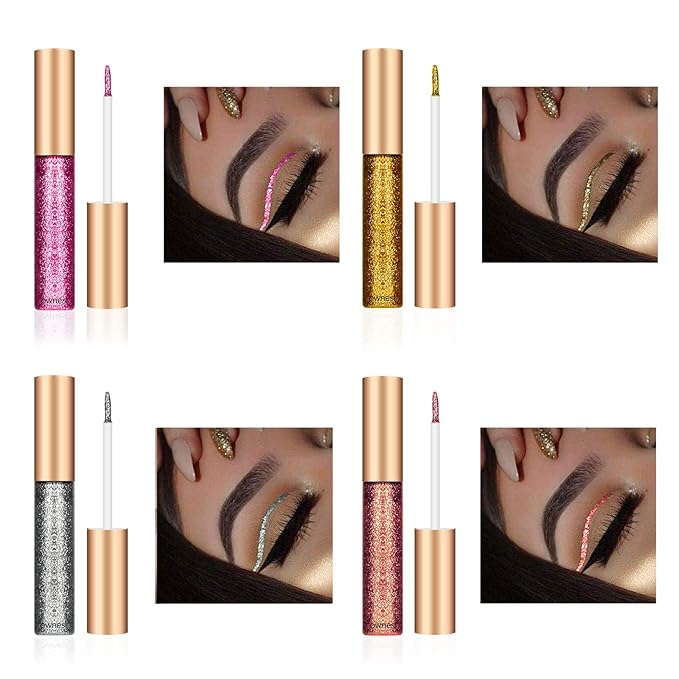 Ownest 10 Colors Liquid Glitter Eyeliner Set, Metallic Shimmer Glitter Eyeshadow, Long Lasting Waterproof Shimmer Sparkling Liquid Eyeliner Eye Shadow-10pcs, Mothers Day Gift