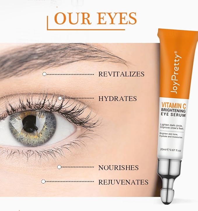 New JoyPretty Vitamin C Brightening Eye Serum,Eye cream,Anti Aging Serum with Vitamin C, Niacinamide and Hyaluronic Acid,Remove for Dark Circles Puffiness Under Eye Bags Fine Line Crow's Feet (1)