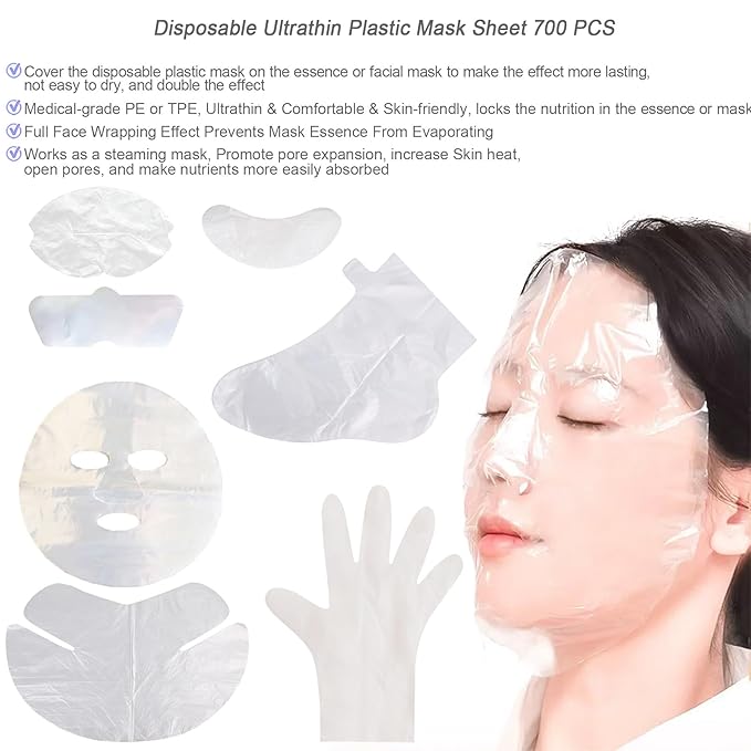 GELMAY 700PCS Face Neck Eye Nose Lip Foot Hand Disposable Plastic Mask Sheet, Ultra-Thin Transparent Facial Masks Skincare Paper Film DIY Spa Wrapped Moisturizing Patch Prevent Evaporation