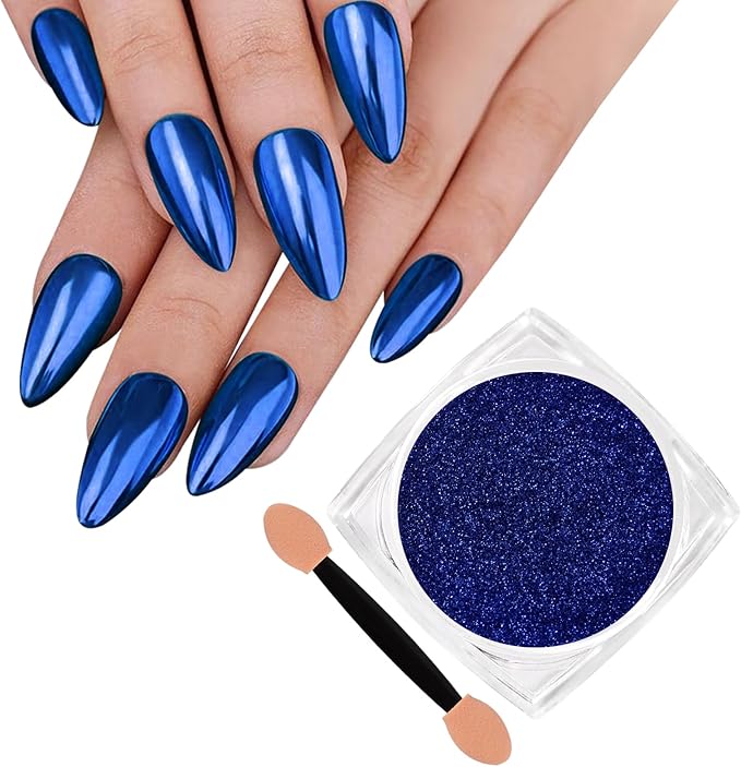 Chrome Nail Powder, Metallic Mirror Effect Holographic Shimmer Glitter Dust Manicure Decoration Nail Art Pigment for DIY Gel Polish Nail Art, Resin Craft, Salon, Gifts - Royal Blue