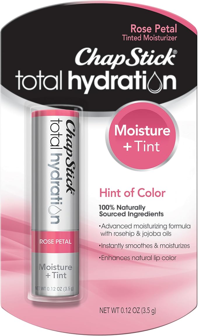 ChapStick Total Hydration Moisture + Tint Rose Petal Tinted Lip Balm Tube, Tinted Moisturizer - 0.12 Oz