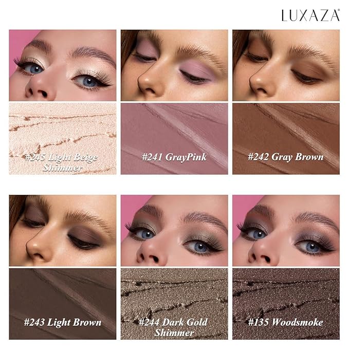 LUXAZA PRO Neutral Eyeshadow Stick Makeup 6PCS Set, Dark Grey Shimmer Matte Cream Eye Shadow for Smoky Eye Brightener Pencil Crayon - A3 Smoky Rose Taupe