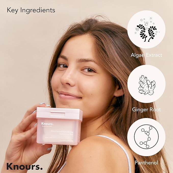 Knours Pore Control Exfoliating Korean Toner Pads | LHA for Sensitive Skin | Refine Textured Skin and Blemishes, Control Sebum, Tighten Pores | 90 Count | 175ml/5.9 fl.oz