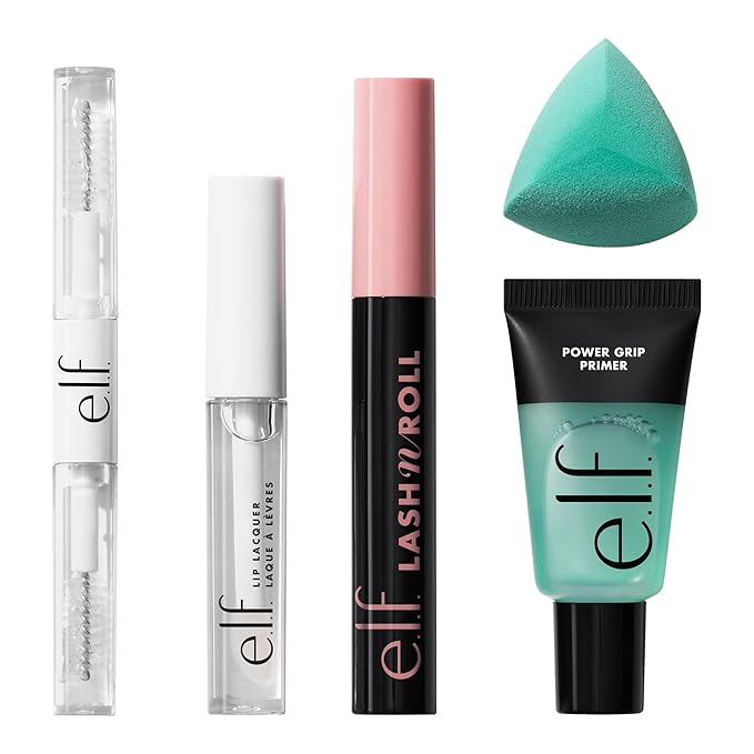 e.l.f. All Day Every Day Makeup Kit, Hydrating Face Primer, Curling Mascara, High-Shine Lip Gloss & Clear Eyebrow Gel + Mascara, Vegan & Cruelty-Free
