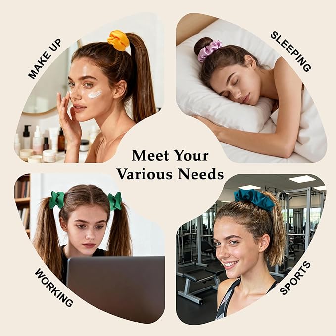 Satin Scrunchies for Women – 8PCS Dopamine Bright Silk Hair Ties – No Crease, Frizz-Free, Vibrant & Energetic Hair Bands for Thick & Thin Hair, Bold Hair Accessories Gifts