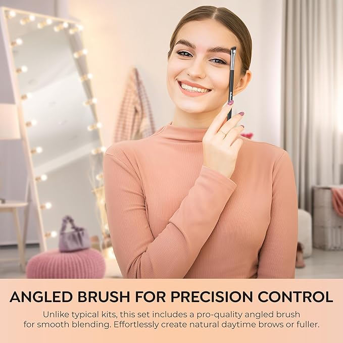 Natural Eyebrow Powder Eyebrow Kit – Mica Brow Powder Eyebrow Makeup Kit with Professional Angled Eyebrow Brush – 10 Natural Shades – No Parabens or Chemicals – Eyebrow Shaper Kit by NuBeauti