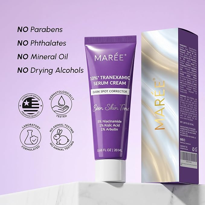 MAREE 10% Tranexamic Serum Cream - Alpha Arbutin Cream with Tranexamic Acid, Niacinamide - Dark Spot Corrector with Alfa Arbutin - Acido Tranexamico Crema para Manchas Oscuras en la Cara