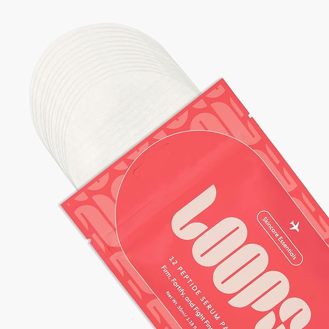 LOOPS Peptide Serum Korean Skincare - Firm, Fortify, Fight Fine Lines - Anti-Wrinkle & Moisturizing - Pre-soaked Veocell Embo Pad - Peptide Complex to Rejuvenate and Prejuvenate Face - Pack of 12