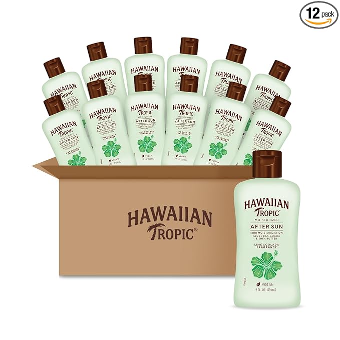 Hawaiian Tropic After Sun Lotion Lime Coolada Case, 12 mini bottles | After Sun Care Travel Essentials, Aloe Vera Lotion, 2 fl oz each (Pack of 12)