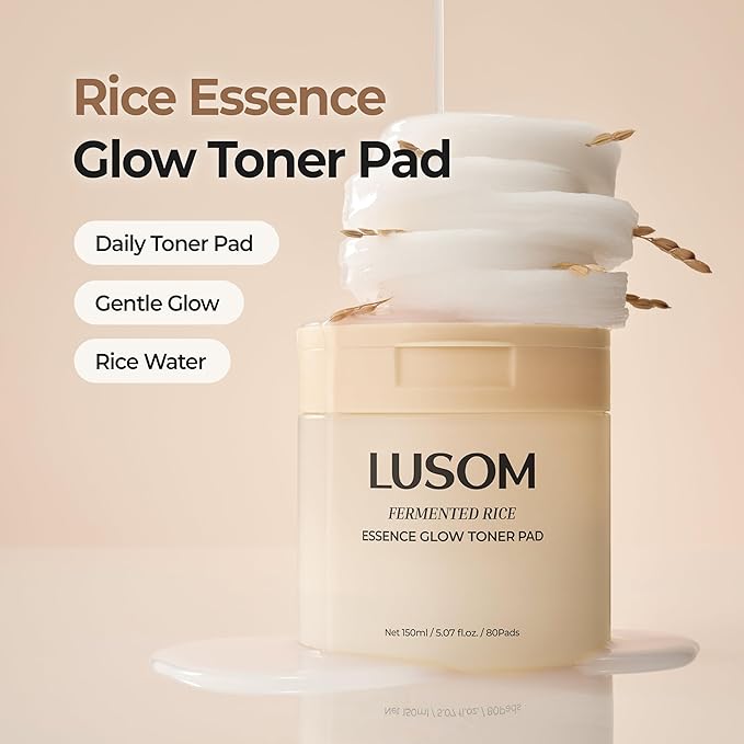 LUSOM Fermented Rice Essence Glow Toner Pads – Gentle, Hydrating & Skin-Soothing Korean Skin Care – 80 Pads (5.07 fl. oz. / 150ml)