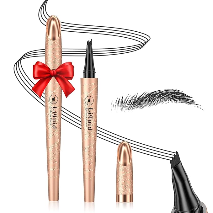 Eyebrow pen - Liquid Eye Brow Microblading Pencil With Micro 4 Point Lift & Brow Pen Snatch, Long-Lasting Waterproof Eyebrow Pencils for Women (Black)