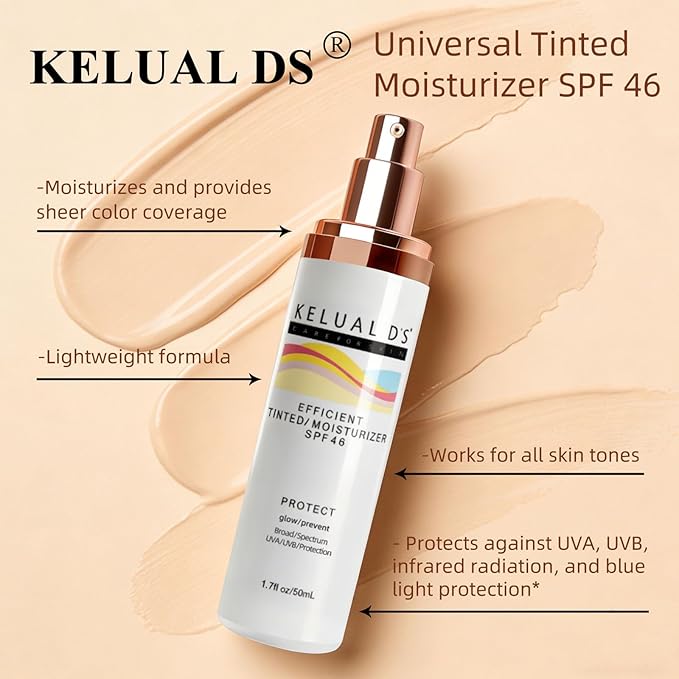 Tinted Moisturizer,Anti-Aging Tinted Face Moisturizer SPF 46 | Broad Spectrum SPF Protection, Hydrating Dewy Universal Tinted Moisturizer, 1.7oz/50ml