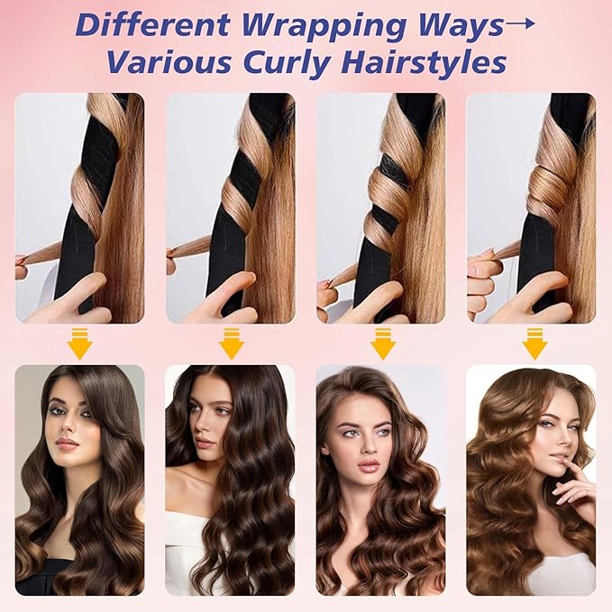 Heatless Curls Overnight Headbands for Women, Heatless Curlers Set with Scrunchies and Clip, Hair Rollers for Women to Sleep in, Soft Velvet Heatless Hair Curler for Long Hair, No Heat Damage (Black)