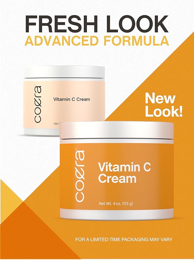 Coera Vitamin C Cream | 4oz | For Face, Dark Spots, Body, and Skin | Brightening, Hydrating, & Firming Moisturizer | Free of Parabens, SLS & Fragrances | Cruelty Free | Packaging May Vary