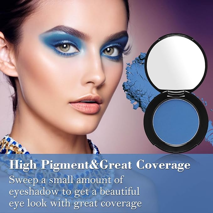 MEICOLY Single Blue Eyeshadow with Mirror and Mini Brush,Matte Halloween Sally Avatar Makeup Eye Shadow Powder,Waterproof Eyeshadow Palette,Talc-Free,High Pigment,Long Lasting Eye Makeup