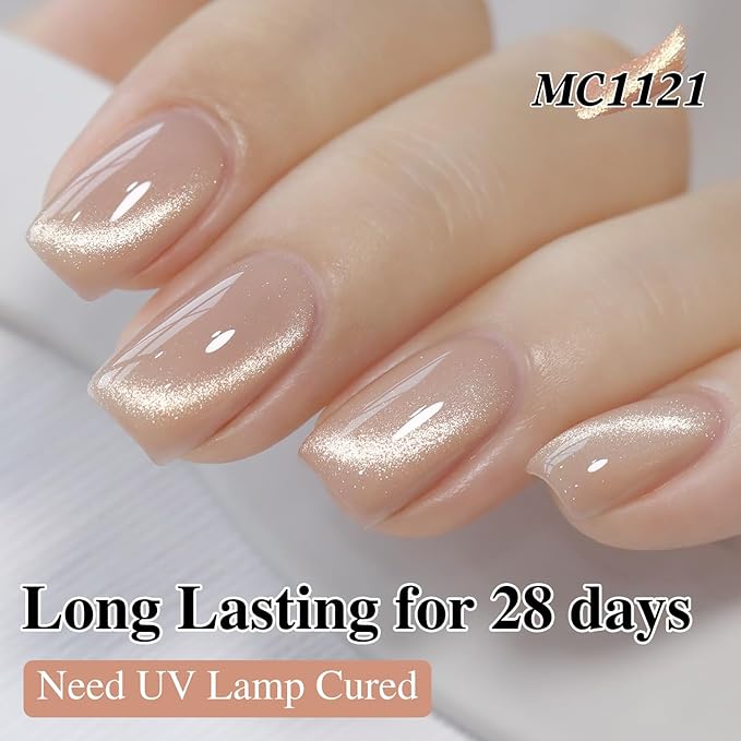Double Rhythm 15ML Jelly Glass Cat Eye Gel Polish with Magnet Holographic Glitter Shimmer Translucent Sheer Color Salon Soak Off Magnetic Nail at Home (Silk Apricot)
