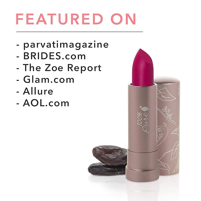 100% PURE Cocoa Butter Matte Lipstick Full Stay All Day Coverage, Lasting Moisturizing & Softening Natural Lip Color for All Skin Tones, Vegan Fruit Pigmented Marrakesh (Vibrant Fuchsia) - 0.15 oz