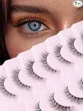 Natural Lashes Wispy Cat Eye Lashes 12mm False Eyelashes Natural Look Strip Lashes Thin Cotton Band Soft Eyelashes 3D Volume Lashes Pack C Curl Siligli Eyelashes 7 Pair