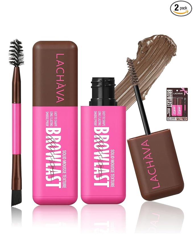 2 Pack Eyebrow Tint and Setting 2 in 1 Fluffy Volumizing Brow Mousse Kit, All Day Hold Brow Dye Gel with Brush For Natural Full-Looking Eyebrow Makeup